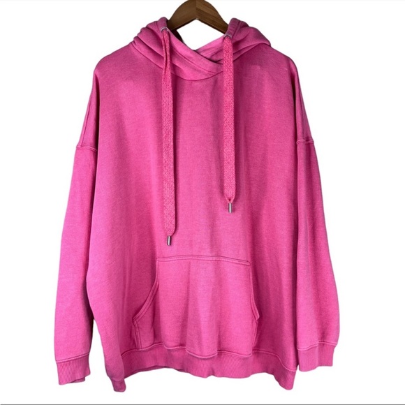 aerie Tops - Aerie Pink long sleeve kangaroo pocket criss cross neck drawstring hoodie XL